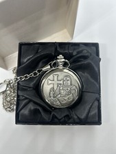 Silver plated skeleton pocket watch  with Masonic gift  Knights Templar