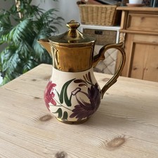 Wade Vintage 1950's Gold Copper Harvest Ware Floral Jug Pitcher Vase w/ Lid