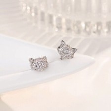 Ladies Stud Fox Sterling Silver 925 Cubic Zirconia A3 Earrings