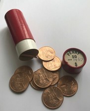 50x UNC QUEEN ELIZABETH II 1967 BRONZE PENNIES 1d's IN A ROYAL MINT TUBE