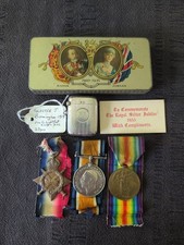 WW1 Trio & 1918 Gloster Silver Vesta Case In Tin George Lightfoot Nottingham ASC