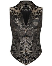 Devil Fashion Mens Aristocrat Waistcoat Vest Black Gold Brocade Gothic Steampunk
