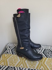 Black Reiker Riekertex Water Resistant Knee High Studded Boots size 7.5 EU 41