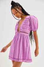 Urban Outfitters Marlee Eyelet Puff Sleeve Mini Dress Size L Purple