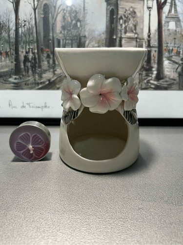 Pink white hibiscus ceramic - pink, &