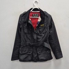 Barbour Antique Union Jack Waterproof Wax Belted Biker Country Jacket Size UK 8