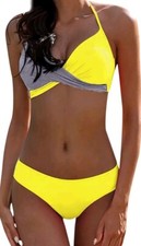 Womens Two Piece Bikini Swimsuit yellow And Grey Size L. Tub2