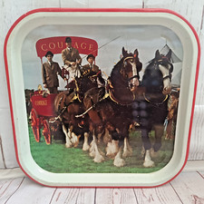 Vintage Courage Beer Tray Dray Horses Cart Wagon Metal Rare UK Pub Bar Mancave