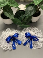 Romany/Spanish Frilly Socks Shoe Size 9-12 White Lace And A Royal Blue Bow