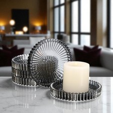 Round Candle Plate 5 Pack Transparent Glass Pillar Candle Holder Clear Black