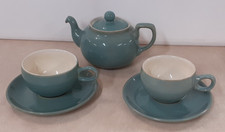 Denby Stoneware Manor Green 3/4Pint Teapot 2x Cups & Saucers Charity Sale