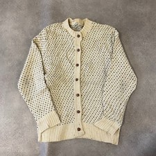 L.L Bean Knit Cardigan Womens Medium Norwegian Birds Eye Vintage Jumper Cream
