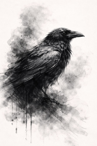 Raven monochrome ink forest - raven,