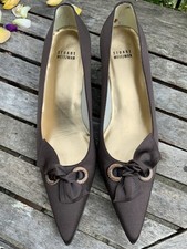 STUART WEITZMAN RUSSELL BROMLEY BROWN SATIN LEATHER KITTEN HEEL SHOES 39.5 6.5