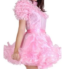 Girl maid sissy pink satin