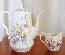Rare Tall 9.5” Just Orchids by Aynsley Tea Pot & Creamer made in England