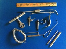 Ten 10 Vintage Stainless Steel Medical Instruments Anaesthetic Mask Holder Etc.