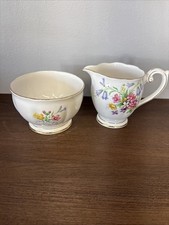 Vintage Queen Anne Old Country Spray Bone China Creamer & Sugar Bowl