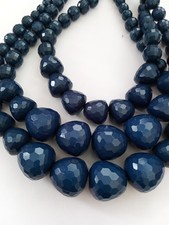 1p#:Wallis Beautiful 3 Strand Faceted Bead Necklace Blue Costume Jewellery Beads