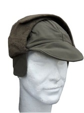 Genuine Surplus German Ex Army Winter Hat Wool Lined Peak Cap Olive/Grey