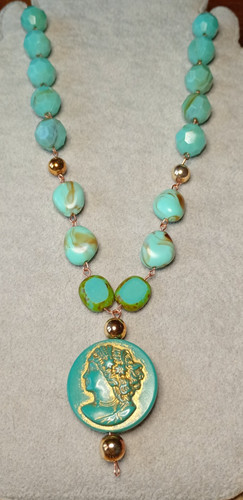 Turquoise cameo pendant - turquoise,