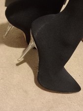 Black Sock Boots Shoes UK Size 5 Clear Stiletto Heels Pointed Toe Womens Shoes
