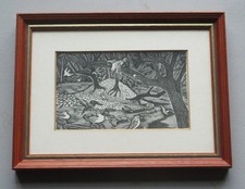 A lithograph from a woodcut ‘Clapham Common In Winter’ By Rachel Reckitt c1949