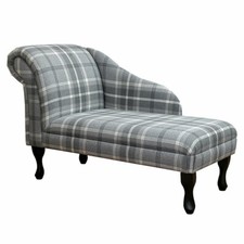 Tartan Grey Chaise Longue Sofa Lounge Chair Handmade Check Balmoral Dove Fabric