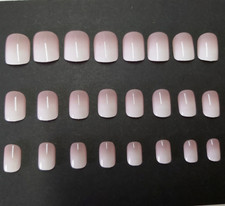Nude ombre pink french False Nails square short Press On Set of 24 gel glue tabs