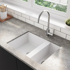1.5 Bowl Undermount White Granite Composite Kitchen Sink Reversible  BeBa_26206B