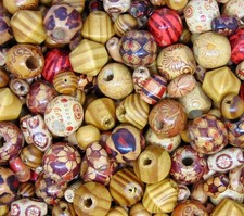 40g - Mixed Wooden beads Round Tube Ethnic Tribal Approx 50 Beads C206