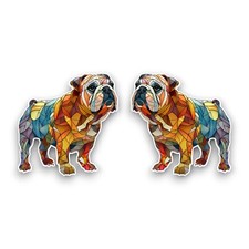 2x Small British Bulldog Puppy Stained Glass Mosaic Opaque Vinyl Sticker Decals