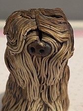 Vintage Handmade Spaghetti Old English Sheepdog. Studio Art Pottery. Brown.