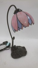 Vintage Tiffany Style Stained Glass Flower Table Lamp Pink Purple Collectable