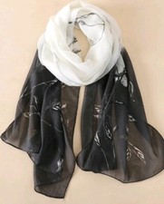 New Ladies Beautiful Dark Grey & Cream Floral  Evening Scarf Shawl 