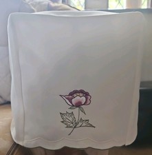 2 VINTAGE CHAIR SETTEE ARM PROTECTORS COVERS EMBROIDERED FLOWERS CREAM UNUSED 