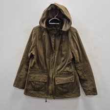 Barbour Convoy Green Wax Waterproof Country Fur Hood Jacket Coat Size UK 16
