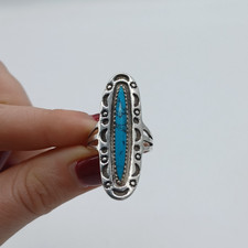 NAVAJO KINGMAN TURQUOISE STERLING SILVER RING Size J