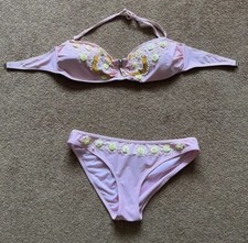 River Island X Pacha Ibiza Pink Embellished Bikni Set UK12-14 Fab Condition 