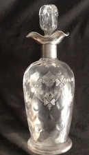 Victorian Etched Glass Decanter With Silver Collar. Birmingham Marks.