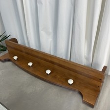 Coat Rack And Shelf Wood And Enamel Hooks Hallway Bedroom Utility Vintage Style