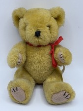 Vintage Style Miniature Teddy In Yellow With Red Bow