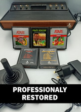 Fully Restored Atari 2600 Wood Grain 6 Switch Console & Games Bundle Full Set Up