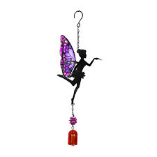 Hanging Fairy Wind Bell Chime - Purple Glass Wings Metal Decor
