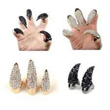 Punk Gothic Silvery Ghost Skull Knuckle Eagle Claw Double Cosplay Jewelry Ring