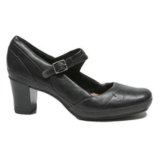 CLARKS Mary Jane Womens Black Leather Pumps UK 6.5 Classic Comfortable Buckle
