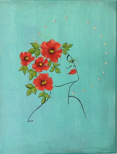 Red poppies unframed oil - red,