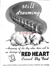 'RED HEART' Canned Dog Food ADVERT (1) Small Vintage 1940s Print Ad 162/111