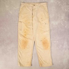 Carhartt Vintage Relaxed Carpenter Painter Trousers W34 L32 Men's Beige Workwear