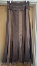 Per Una M&S Long Floating Brown Lined Skirt Size 8L